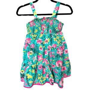 Tommy Bahama Girl's Blue + Pink Floral Smocked Dress Size 7